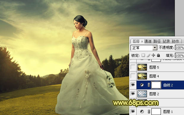 Photoshop将外景婚片调成柔美的暖调