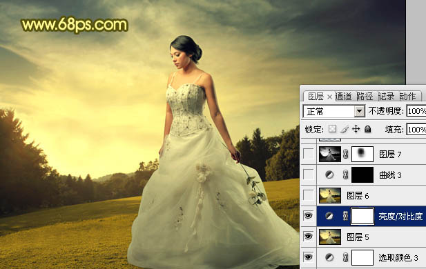 Photoshop将外景婚片调成柔美的暖调