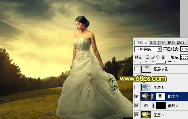 Photoshop将外景婚片调成柔美的暖调