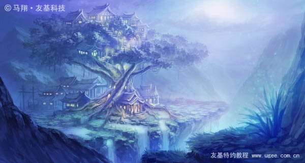 photoshop鼠绘奇幻的山谷美景白昼及星夜图