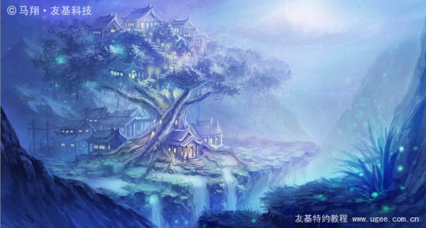 photoshop鼠绘奇幻的山谷美景白昼及星夜图