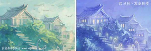 photoshop鼠绘奇幻的山谷美景白昼及星夜图