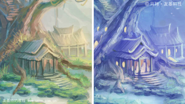 photoshop鼠绘奇幻的山谷美景白昼及星夜图