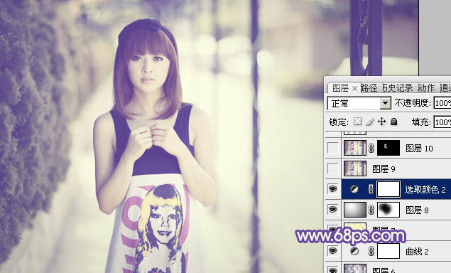 Photoshop将偏暗人物图片调成淡淡的黄紫色