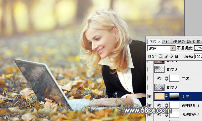 Photoshop调出草地人物图片柔美的淡暖色