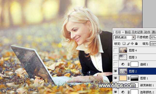 Photoshop调出草地人物图片柔美的淡暖色