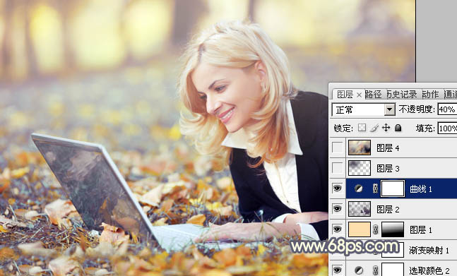 Photoshop调出草地人物图片柔美的淡暖色