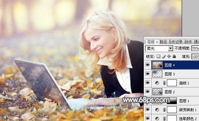 Photoshop调出草地人物图片柔美的淡暖色