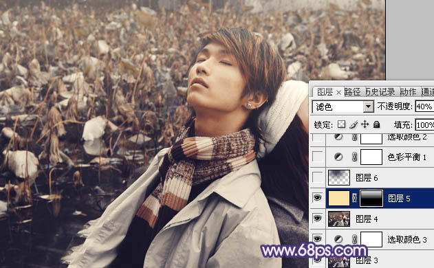 Photoshop将外景情侣图片调成柔美的蓝灰色