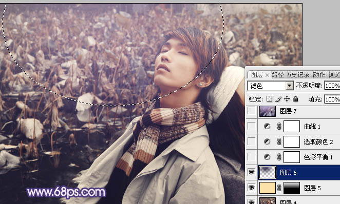 Photoshop将外景情侣图片调成柔美的蓝灰色