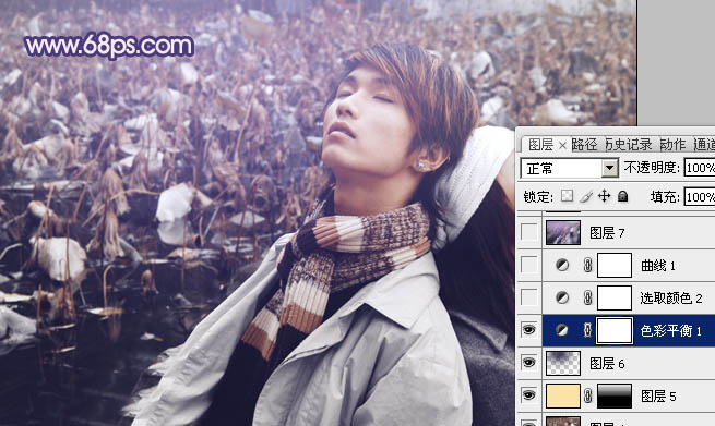 Photoshop将外景情侣图片调成柔美的蓝灰色