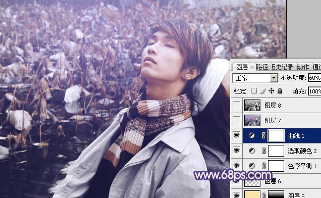 Photoshop将外景情侣图片调成柔美的蓝灰色