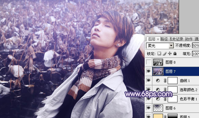 Photoshop将外景情侣图片调成柔美的蓝灰色