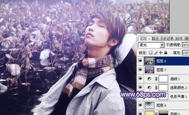 Photoshop将外景情侣图片调成柔美的蓝灰色