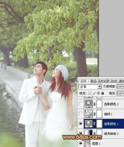Photoshop将树林婚片调成甜美的黄褐色