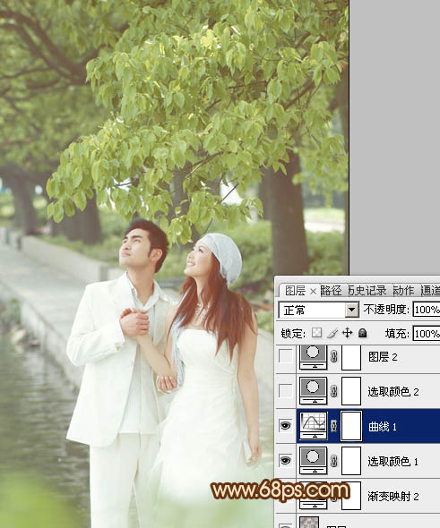 Photoshop将树林婚片调成甜美的黄褐色