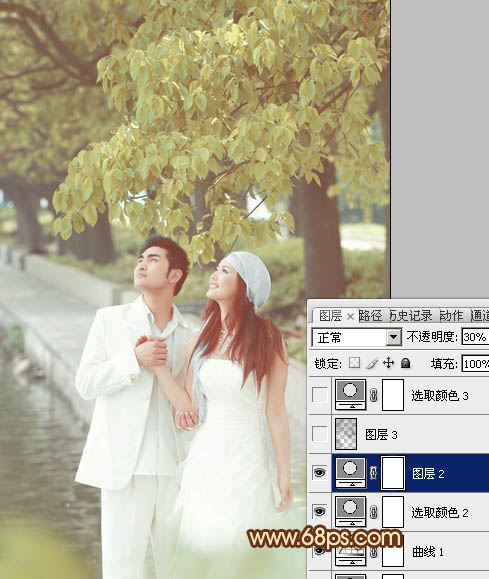 Photoshop将树林婚片调成甜美的黄褐色