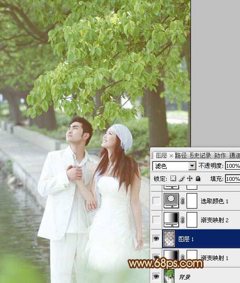 Photoshop将树林婚片调成甜美的黄褐色