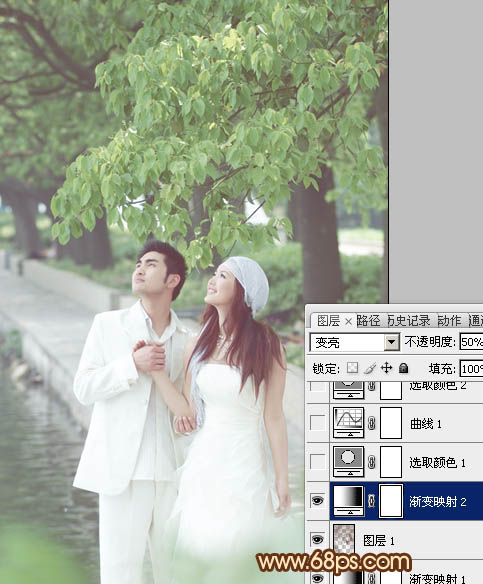 Photoshop将树林婚片调成甜美的黄褐色