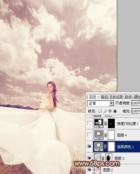 Photoshop将外景婚片调成甜美的粉褐色