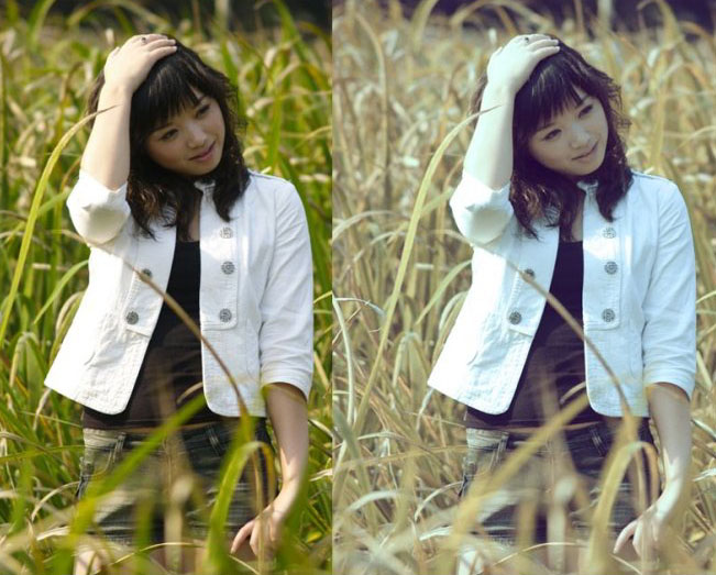 Photoshop将外景人物图片调成流行的淡黄日韩色