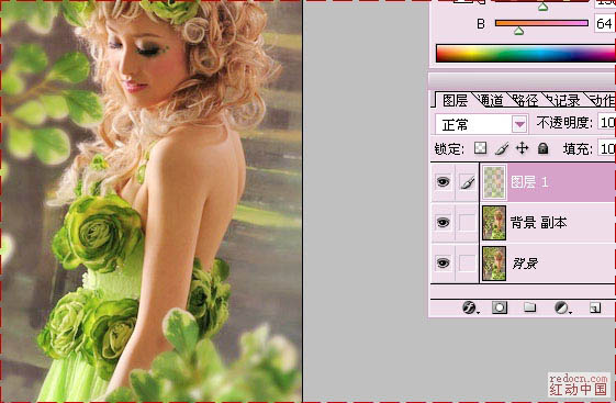 Photoshop将模特图片调成柔美的红青色