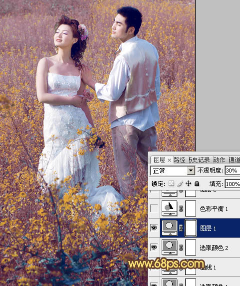 Photoshop制作柔和的金色花朵背景婚片