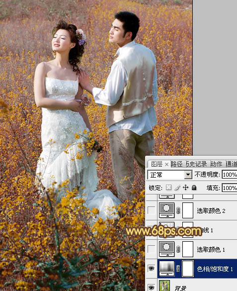 Photoshop制作柔和的金色花朵背景婚片