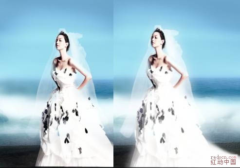 Photoshop制作超梦幻的蓝色天使婚片