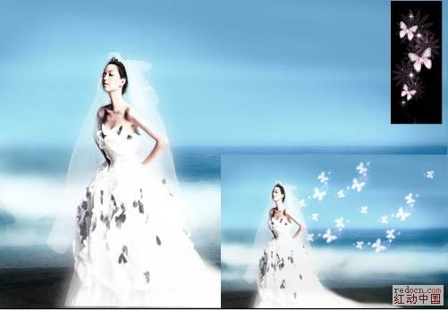 Photoshop制作超梦幻的蓝色天使婚片