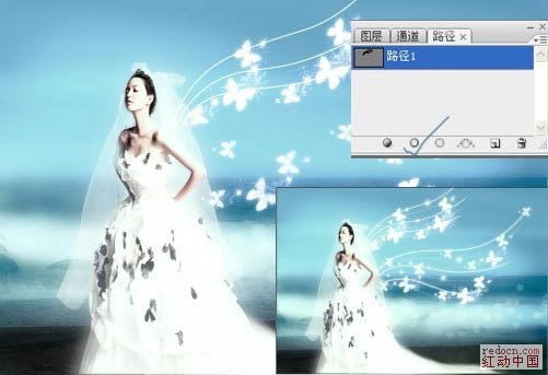 Photoshop制作超梦幻的蓝色天使婚片