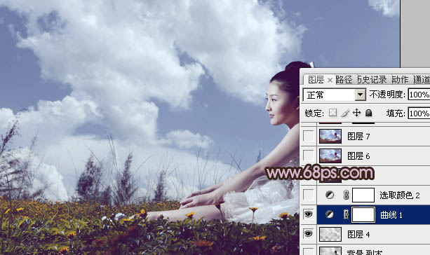 Photoshop将草原婚片调成柔美的暗调橙紫色