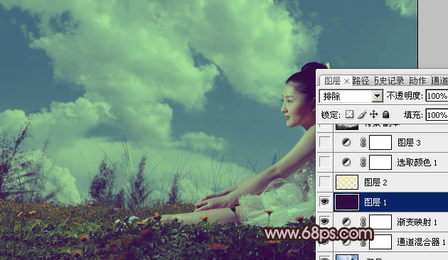 Photoshop将草原婚片调成柔美的暗调橙紫色