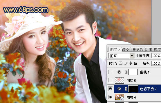 Photoshop将花景婚片调成唯美的粉色调