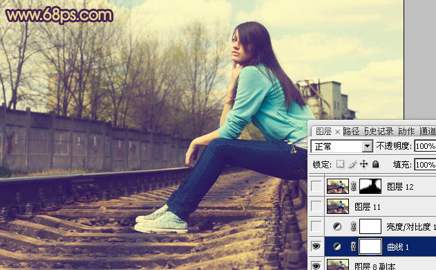 Photoshop将铁轨图片调成柔美的橙蓝色
