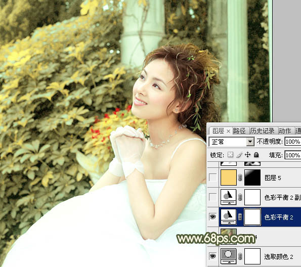 Photoshop为外景女孩婚片添加淡黄的蜜糖色