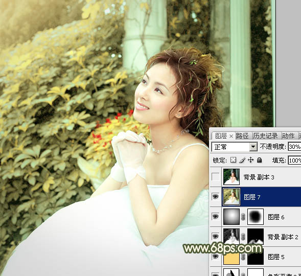 Photoshop为外景女孩婚片添加淡黄的蜜糖色