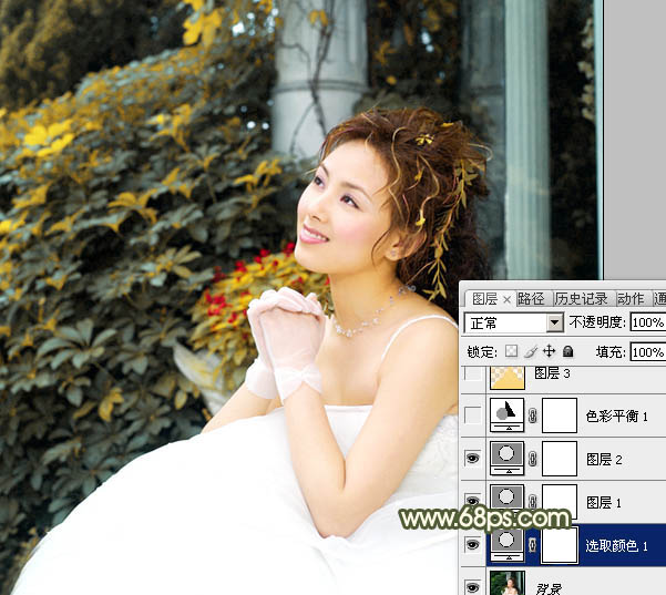 Photoshop为外景美女婚片添加淡黄的蜜糖色