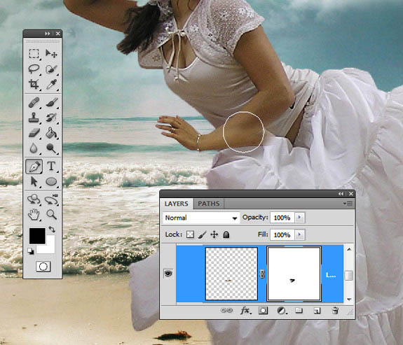 photoshop经典合成海边带伞飞翔的仙女