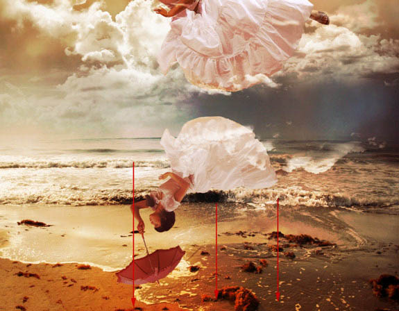 photoshop经典合成海边带伞飞翔的仙女