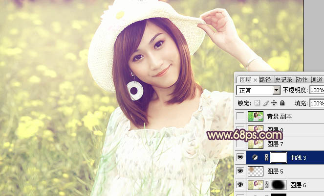 Photoshop将春季外景女孩图片调成柔美的粉黄色