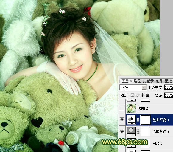 Photoshop将美女图片调成淡淡的青绿甜美色