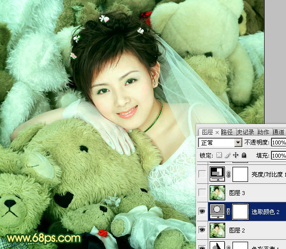 Photoshop将美女图片调成淡淡的青绿甜美色