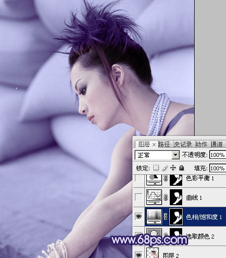 Photoshop将室内美女图片调成经典淡蓝色