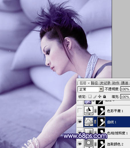 Photoshop将室内美女图片调成经典淡蓝色