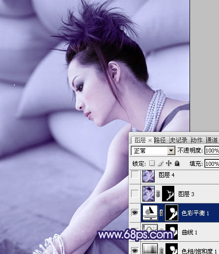 Photoshop将室内美女图片调成经典淡蓝色