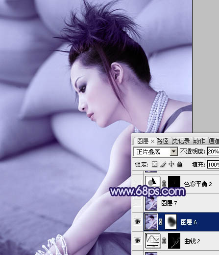 Photoshop将室内美女图片调成经典淡蓝色