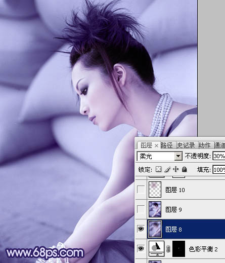 Photoshop将室内美女图片调成经典淡蓝色