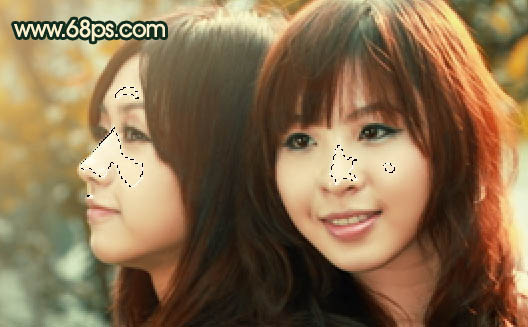 Photoshop将春季外景人物图片调成柔美的橙绿色