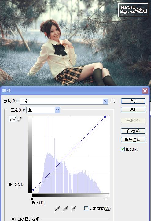Photoshop将外景人物图片调成淡雅的青蓝色